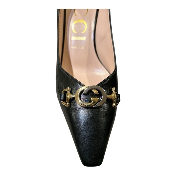 GUCCI GG Malaga Kid Zumi Logo Leather Pump Heel EU 39 US 9 Interlocking - Picture 4 of 12
